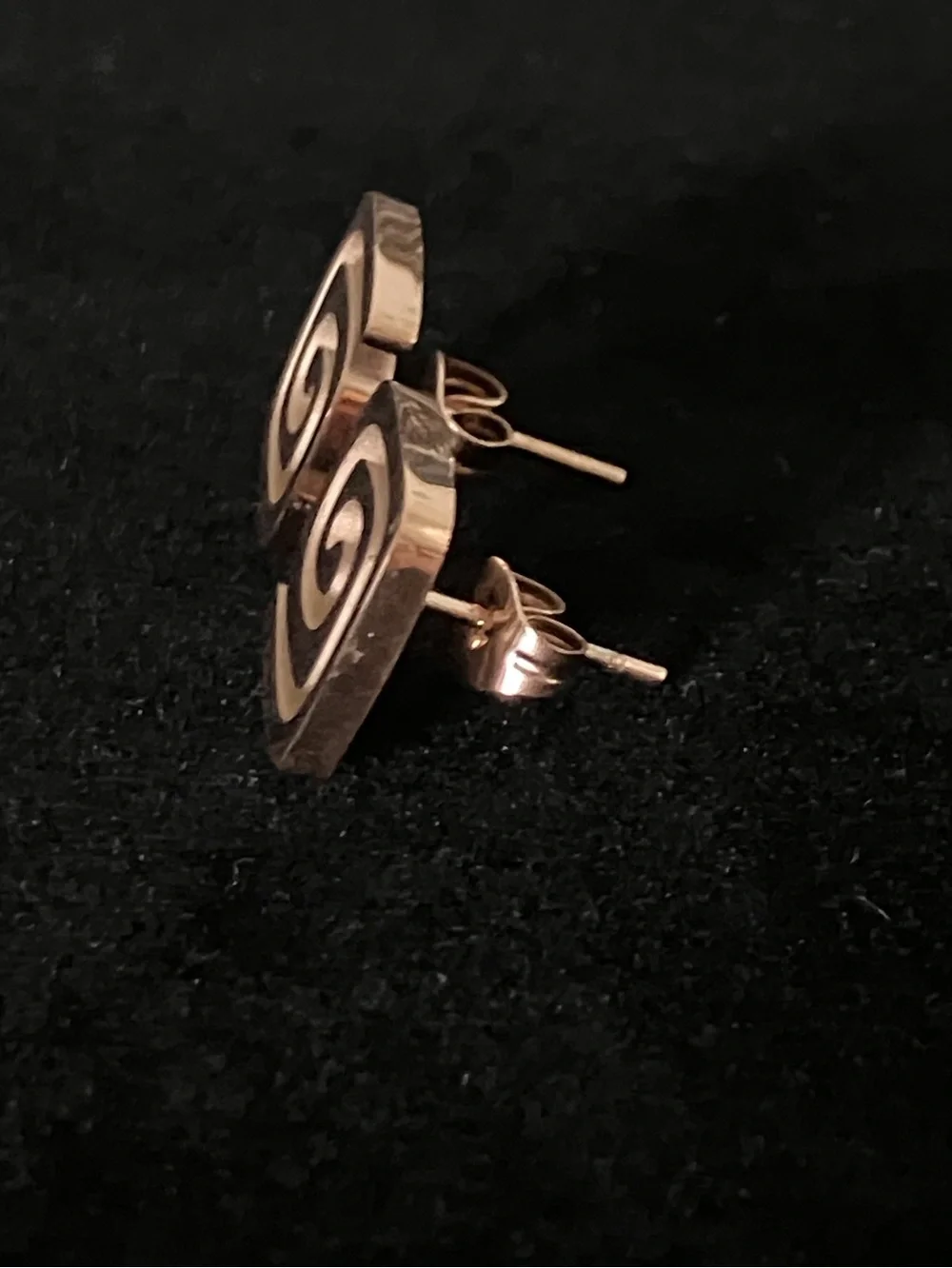 Square Spiral Stud Earrings in 18k Rose Gold Over Stainless Steel